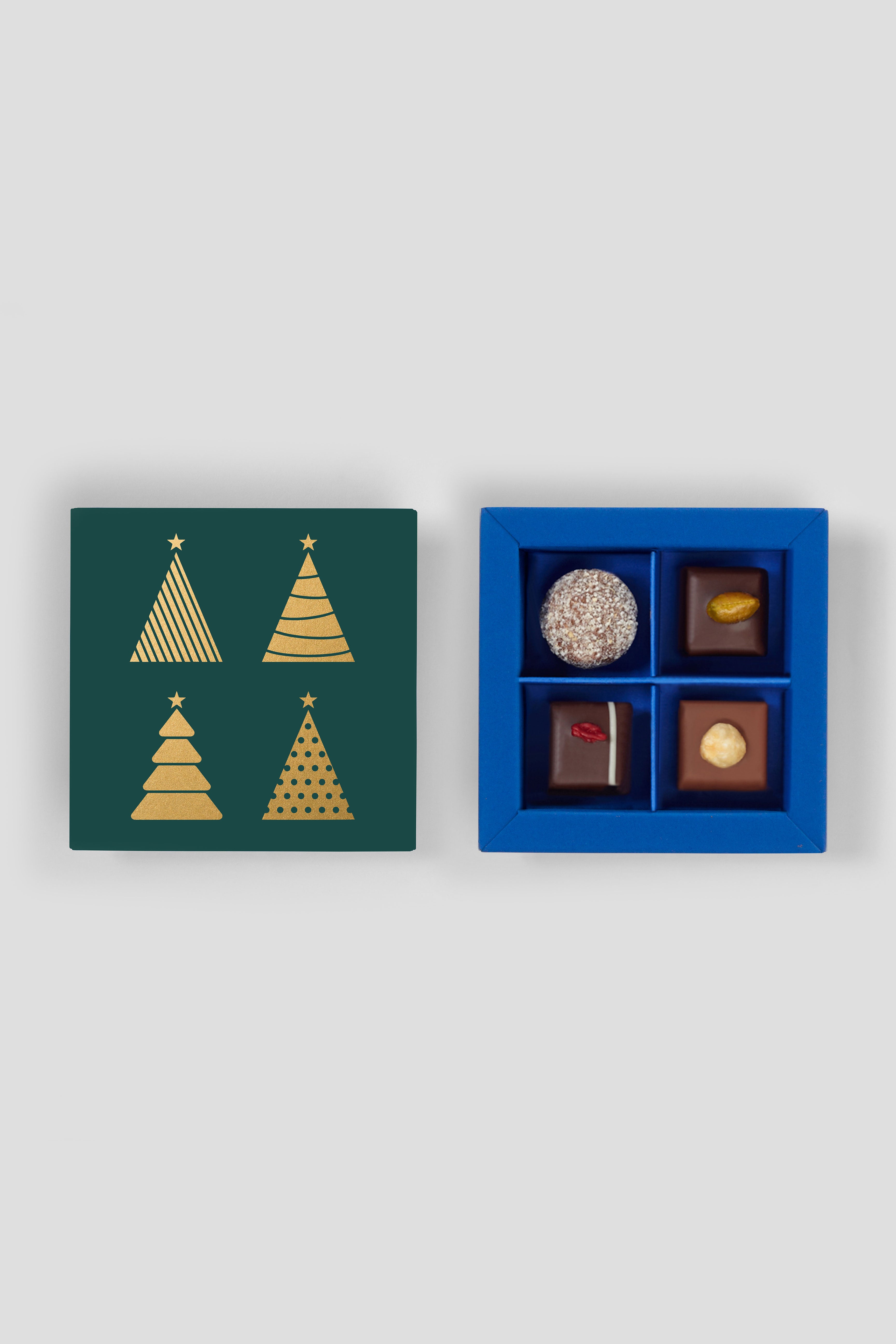 Small box with 4 chocolates - Christmas trees 