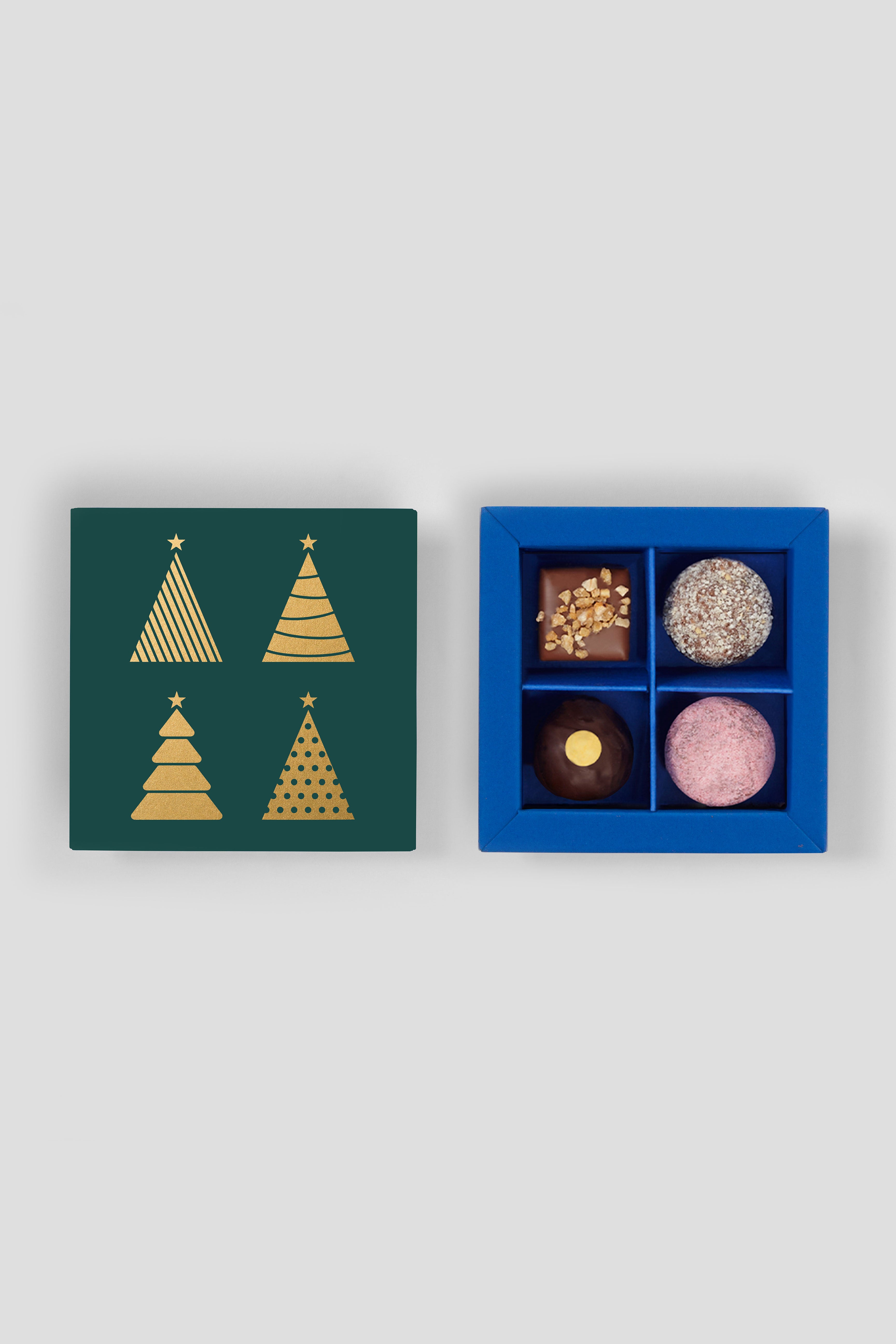 Small box with 4 chocolates - Christmas trees 